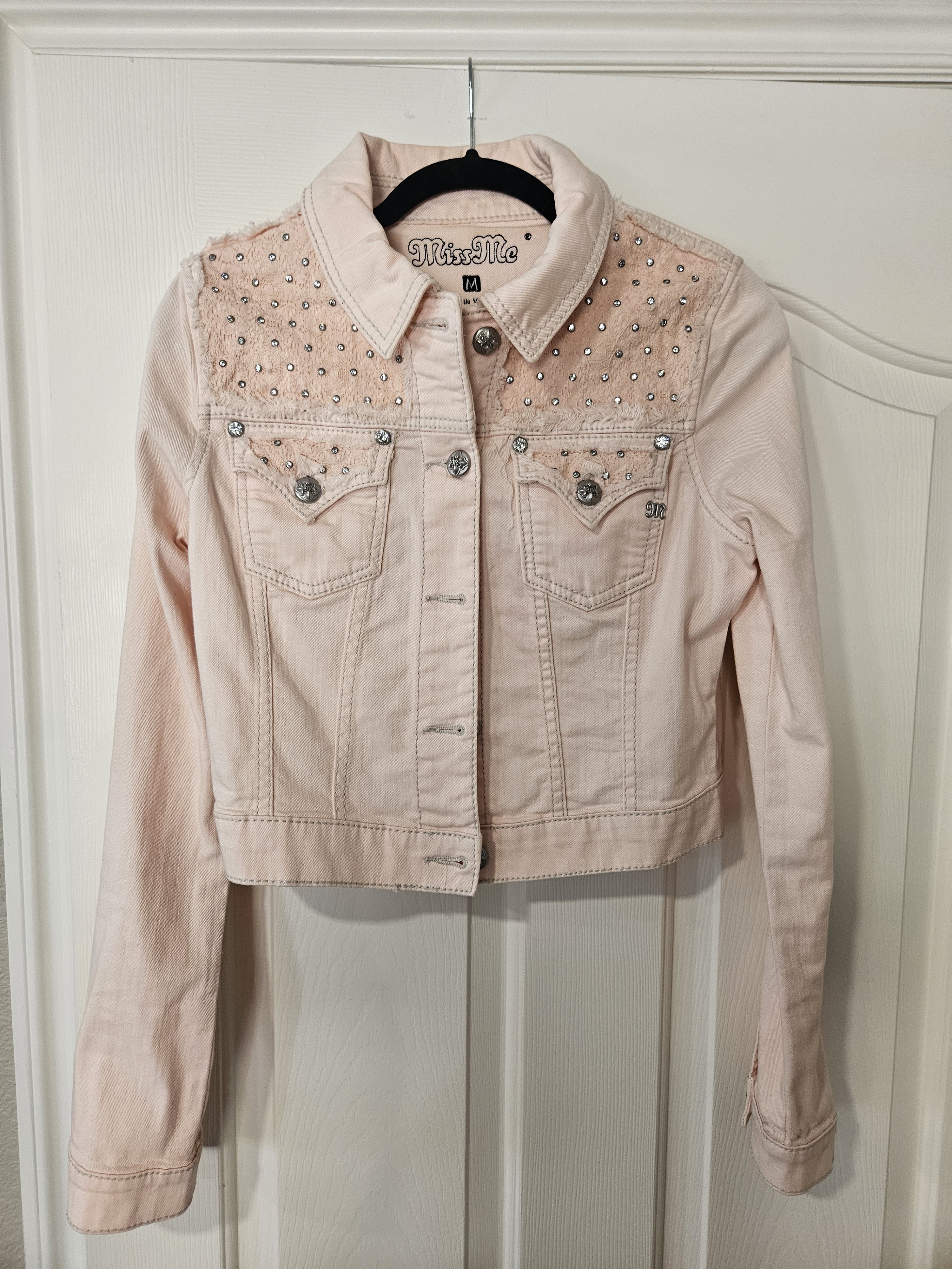 Miss Me Pink Studded Denim Jacket. Smoke Pet Free Home